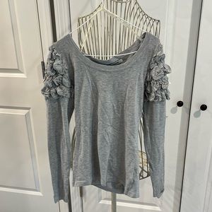 Size M Grey Ruffled long  Sleeve sweater top